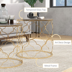 Set of 2 nesting coffee tables in gold tempered glass