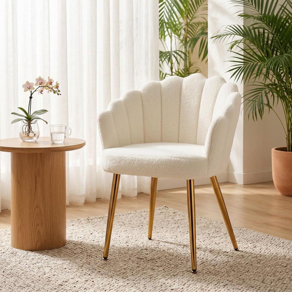 Accent chair, petal back, modern style, metal legs, cream color