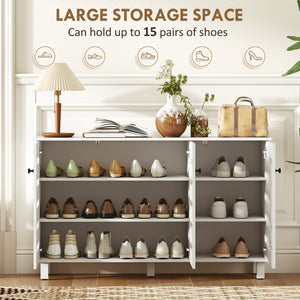 Shoe cabinet with 2 cupboards and adjustable shelves for 15 pairs, white