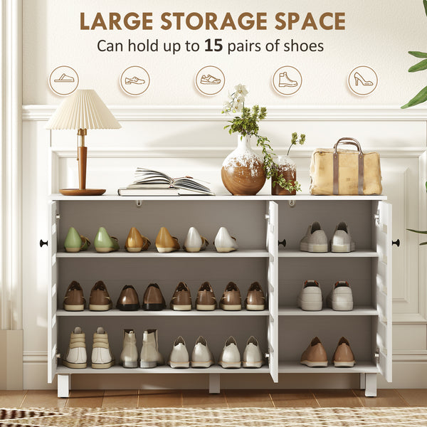 Shoe cabinet with 2 cupboards and adjustable shelves for 15 pairs, white