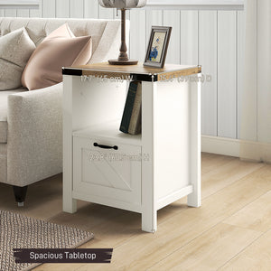 Farmhouse style side table with storage, white