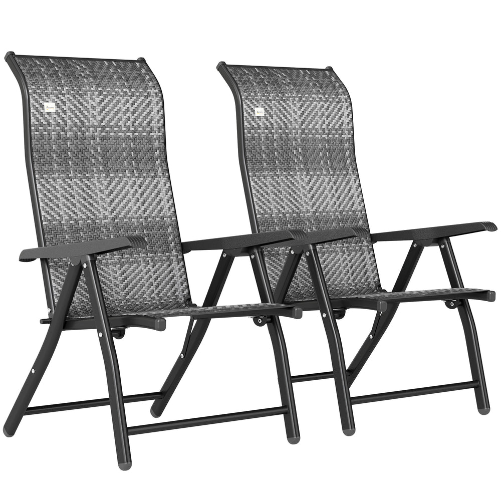 Set of 2 Outdoor Wicker Folding Chairs with Adjustable Backrest, Grey Melange