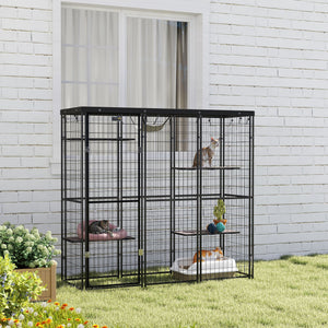 Welded wire mesh enclosure with waterproof cover, black