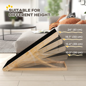 Foldable dog ramp, height adjustable with non-slip coating.