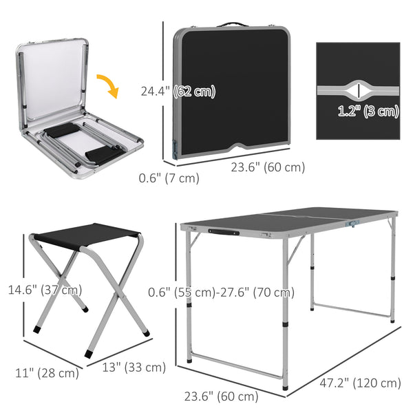 Folding Picnic Table with Camping Chairs, Black.
