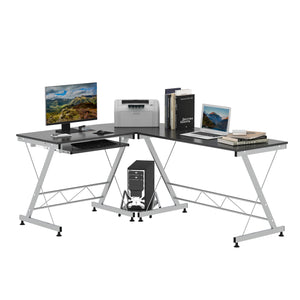 L-Shaped Computer Desk with Keyboard Tray and Laptop Stand