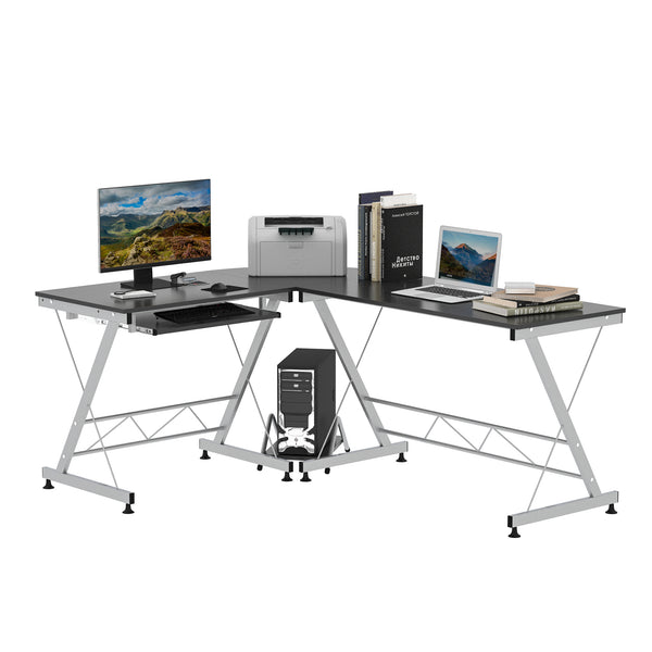 L-Shaped Computer Desk with Keyboard Tray and Laptop Stand