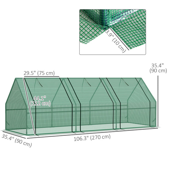 Portable Mini Tunnel Greenhouse for Growing Plants and Flowers with Zippered Roll-Up Doors and Polyethylene Cover, Green