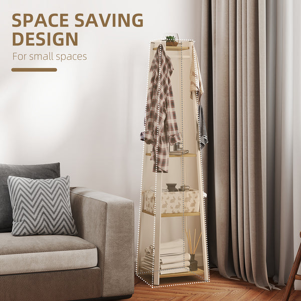 Storage shelf with 8 hooks and 3 levels, coat rack for bedroom, entrance, oak