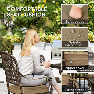 7 Piece Outdoor Dining Set for 6, Aluminum Patio Table and Chairs with Umbrella Hole and Cushions, Bronze