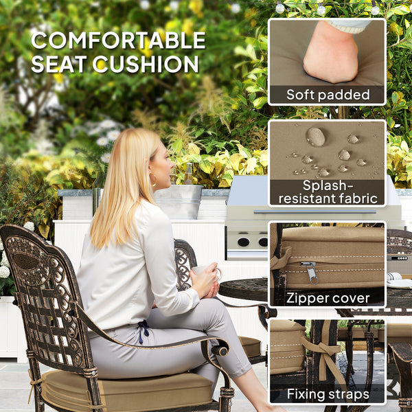 7 Piece Outdoor Dining Set for 6, Aluminum Patio Table and Chairs with Umbrella Hole and Cushions, Bronze