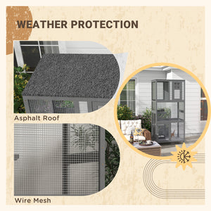 Wooden cat house, weatherproof and on wheels, light grey