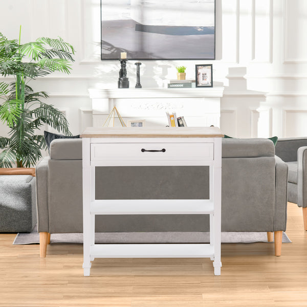 Narrow and modern entrance console with drawer and 2 shelves, white