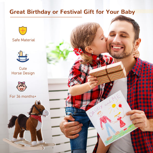 Plush Rocking Horse with Sound Scarf Included, Red and Brown