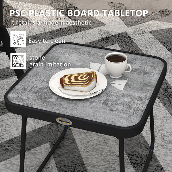 3-Piece Patio Set with Breathable Mesh Fabric, Stacking Chairs and Square Table, Light Gray