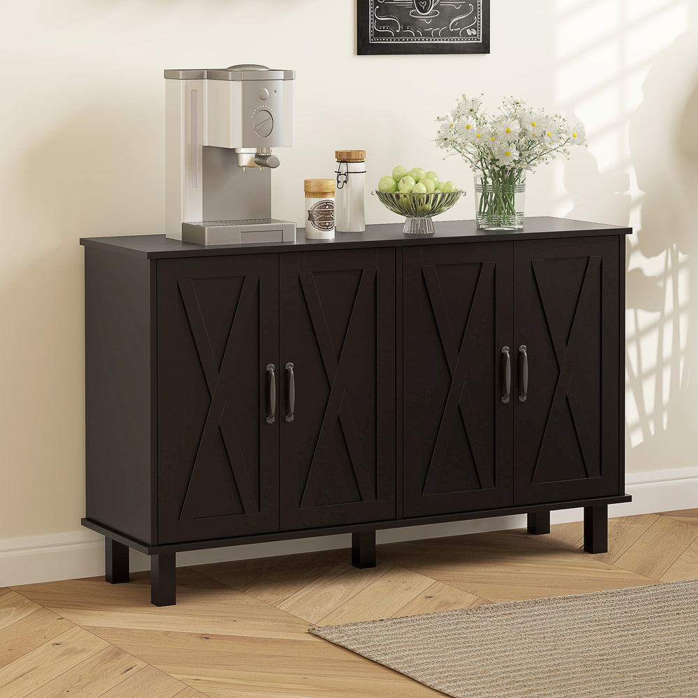 Kitchen sideboard with 4 barn doors and 2 adjustable shelves, black
