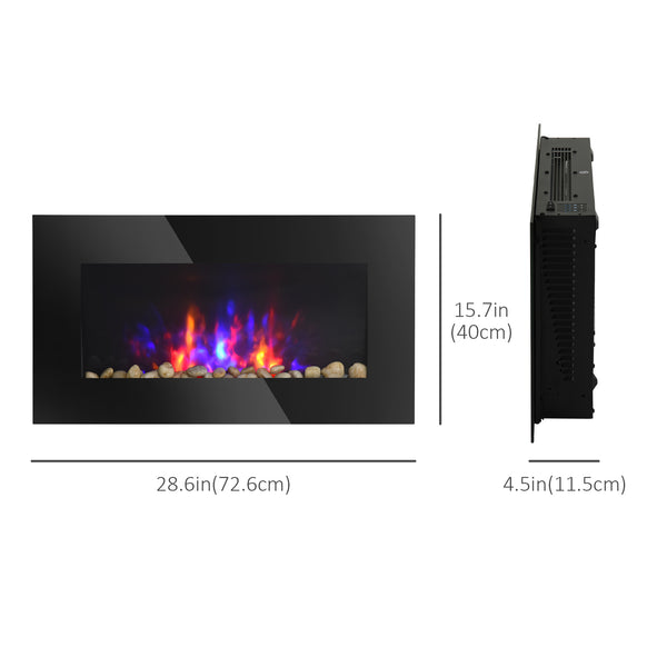 72 cm wall-mounted fireplace with patented LED flame effect and 7 colours, black
