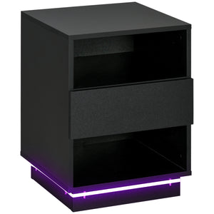 Bedside table with LED lighting and remote control, black