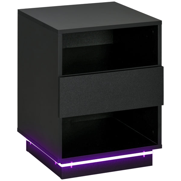 Bedside table with LED lighting and remote control, black