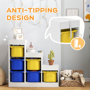 3-Tier Storage Shelf with 6 Plastic Bins, Yellow and Blue