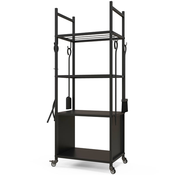 4-Tier Wood Rack with Casters and 4 Tools