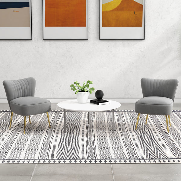 Set of 2 velvet armchairs with gold steel legs and tufted backrest, grey