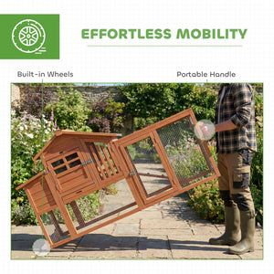 Mobile wooden chicken coop with run and removable tray for 1 to 2 hens