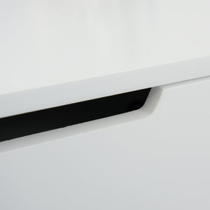 Dressing table with round mirror and 2 drawers, padded stool, white 