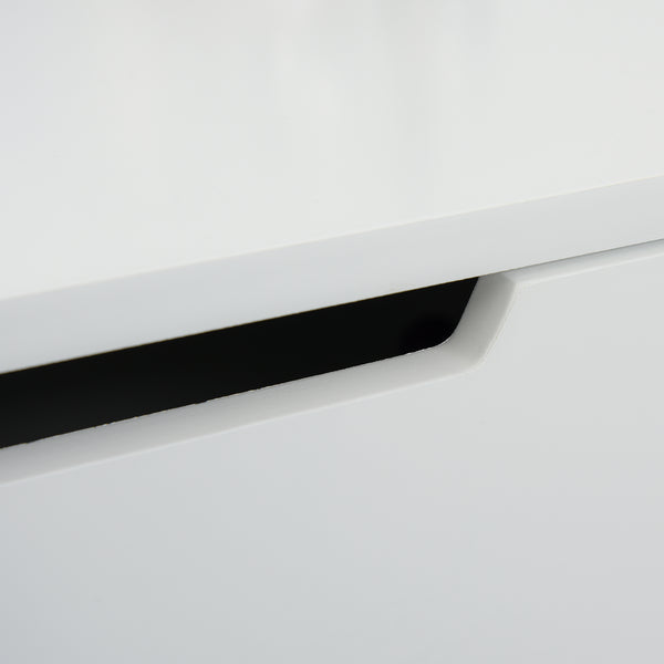 Dressing table with round mirror and 2 drawers, padded stool, white 