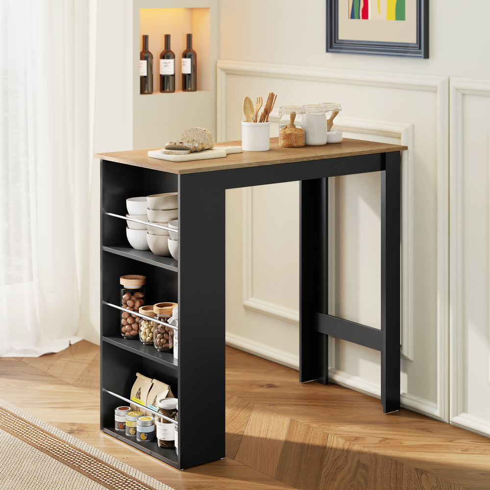Modern Bar Table, Counter Height Dining Table with 3 Storage Shelves for Kitchen, Dining Room, Living Room, Walnut