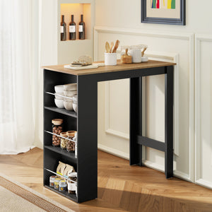 Modern Bar Table, Counter Height Dining Table with 3 Storage Shelves for Kitchen, Dining Room, Living Room, Walnut