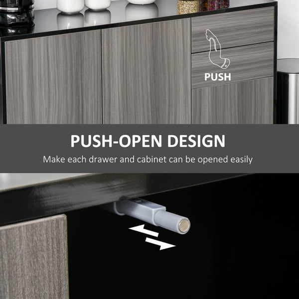 Modern kitchen sideboard with coffee corner, push-to-open mechanism and 2 drawers for living room, black