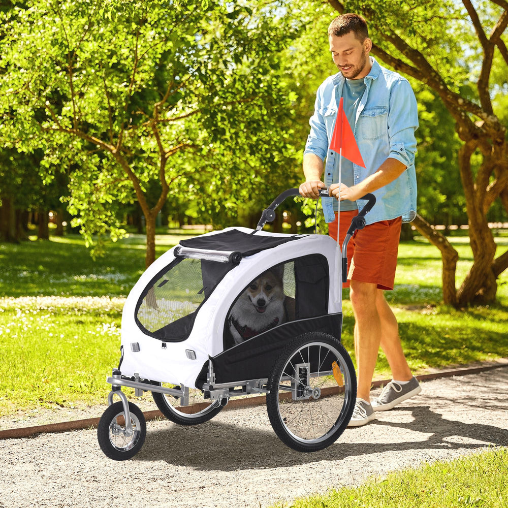 2-in-1 Dog Bike Trailer with Suspension and Storage Pockets, White