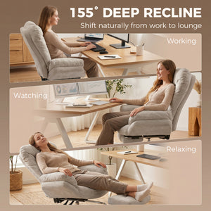 Wide office chair with footrest, light grey