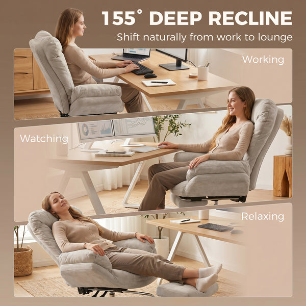 Wide office chair with footrest, light grey