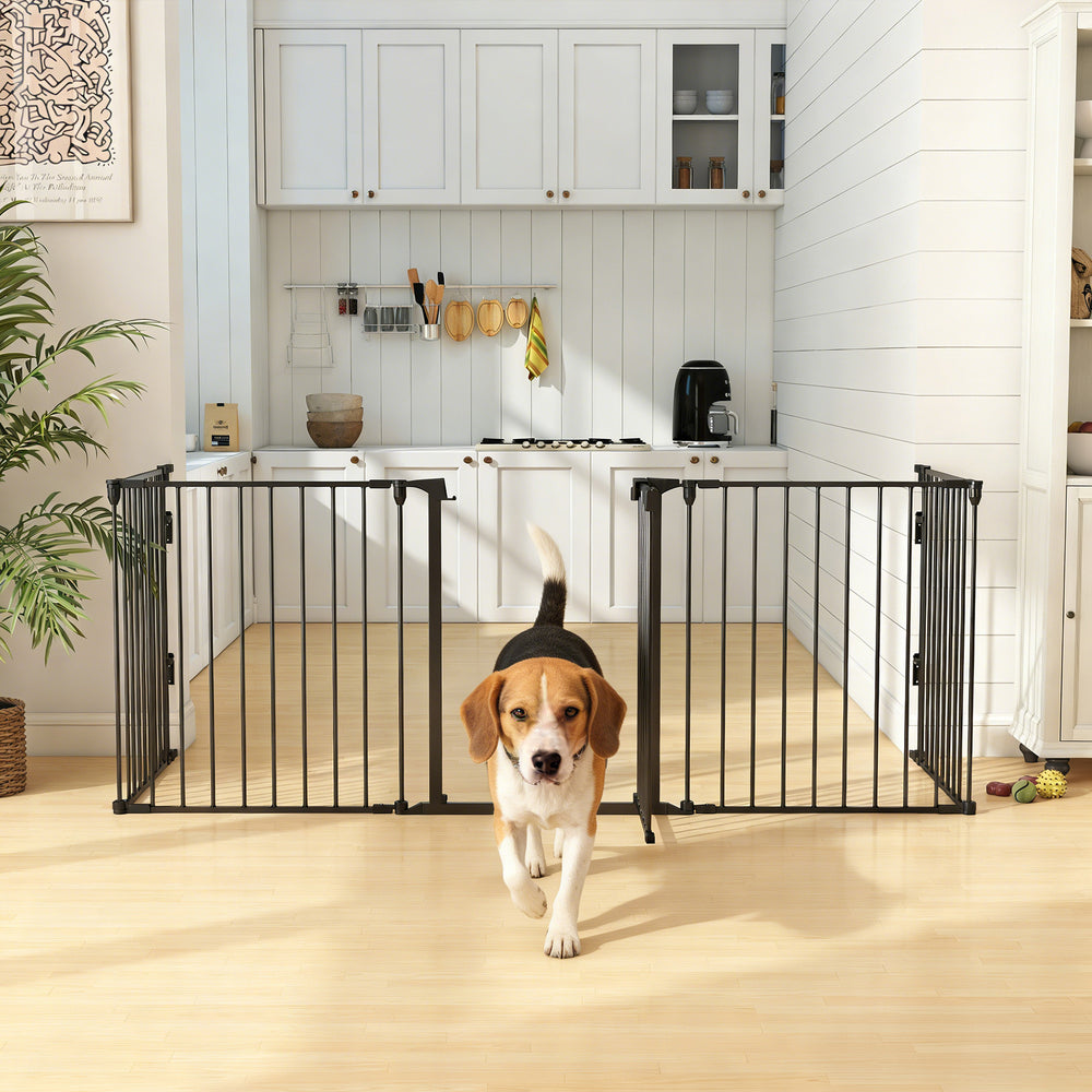 Foldable Dog Playpen Indoor for Small Medium Dogs with Door, for Stairway, Doorway, Hallway, Black