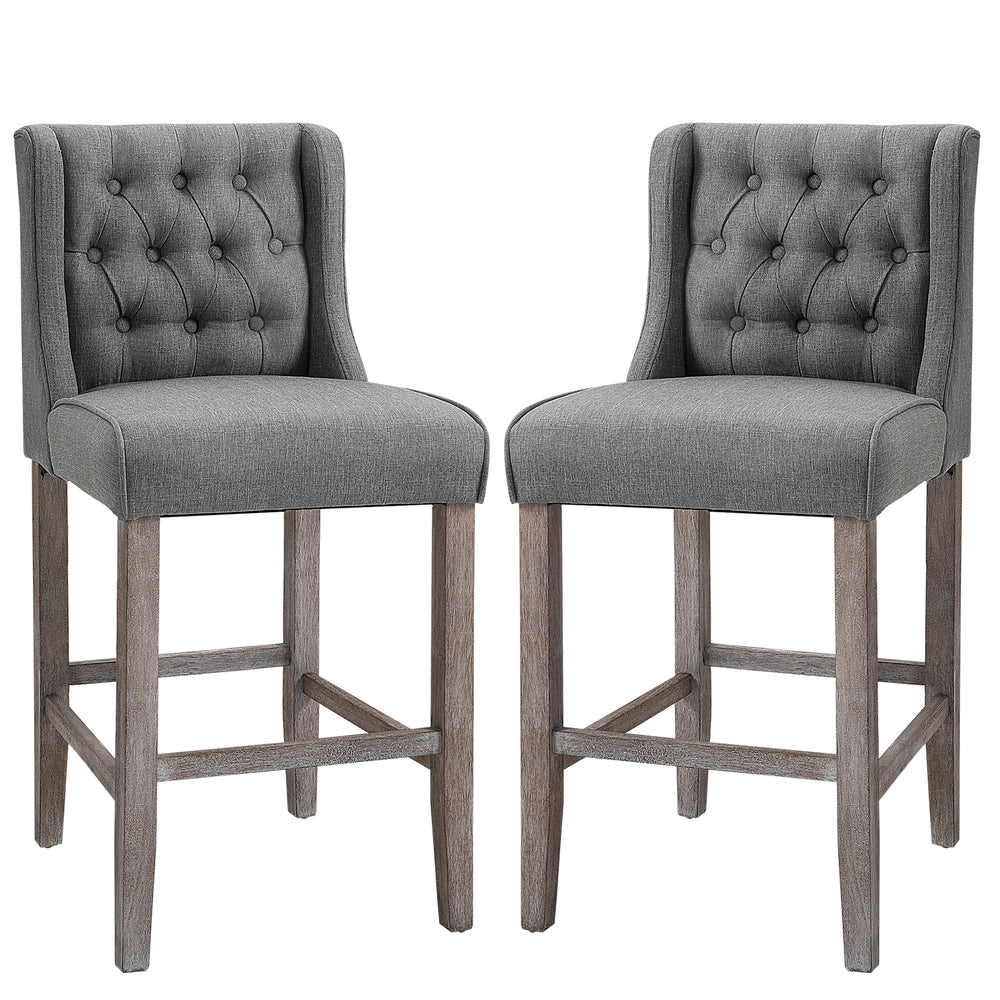 Set of 2 upholstered bar stools, gray