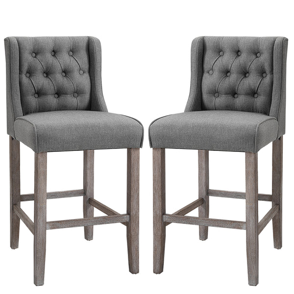 Set of 2 upholstered bar stools, gray