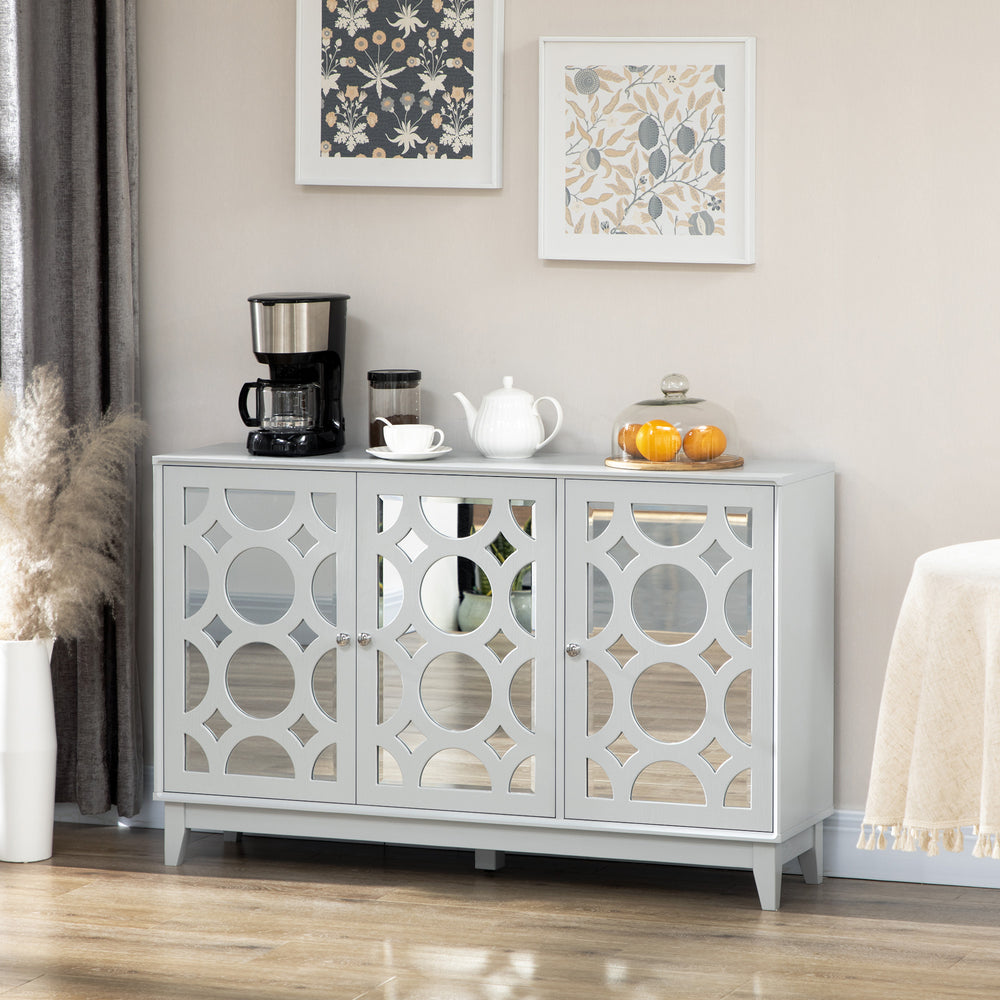 Kitchen cabinet with 3 mirror doors, 2 cupboards and an adjustable shelf, grey