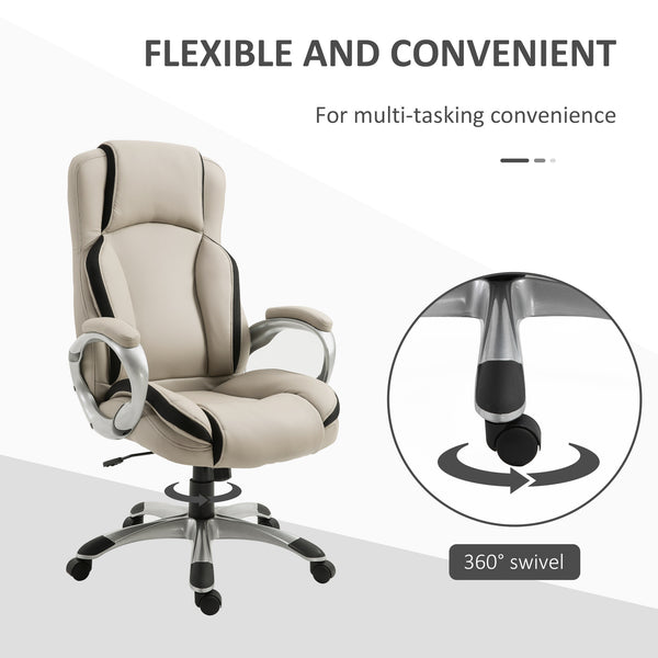 Ergonomic PU leather office chair, beige and black