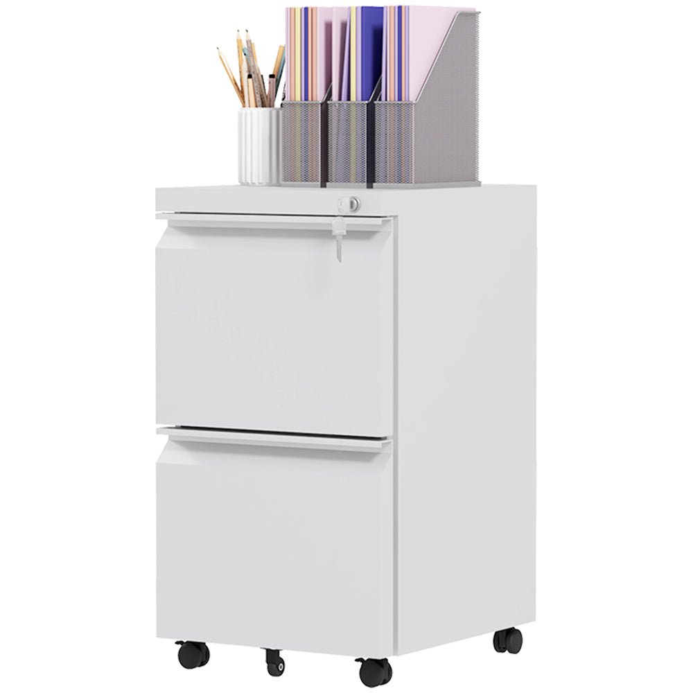 2-drawer mobile vertical file cabinet with lock and adjustable hanging bar for Letter, A4 and Legal sizes, white