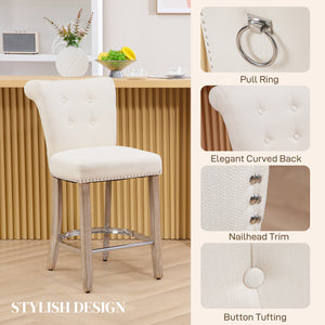 Set of 2 padded bar stools with tufted backrest, cream white