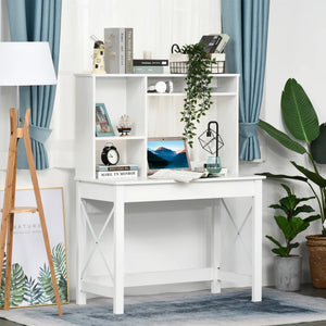 Computer desk with storage and open compartments, white