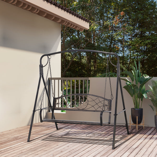 Two-seater swing with metal frame, black