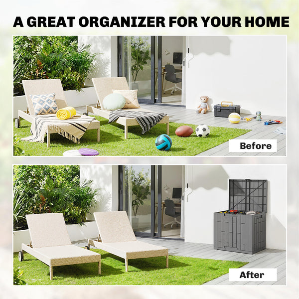30-Gallon Outdoor Resin Storage Deck Box, Lockable, Splash-Proof, and UV-Resistant.