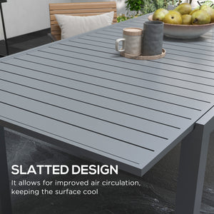 Extendable aluminum outdoor dining table for 6 to 8 people, anthracite gray