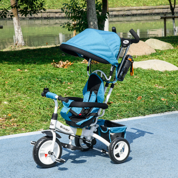 6 in 1 Tricycle with Basket, Canopy, 5-Point Safety Harness, Blue