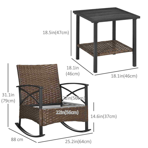 3-piece PE rattan garden set, dark blue