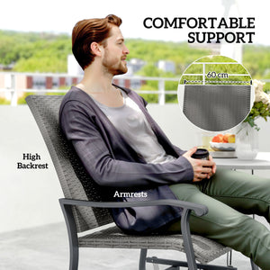Set of 2 Rattan Patio Glider, Wicker Outdoor Glider Swivel Chair with Steel Frame, High Back for Backyard Porch, Grey