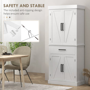 Country Style Pantry with 4 Barn Doors, White